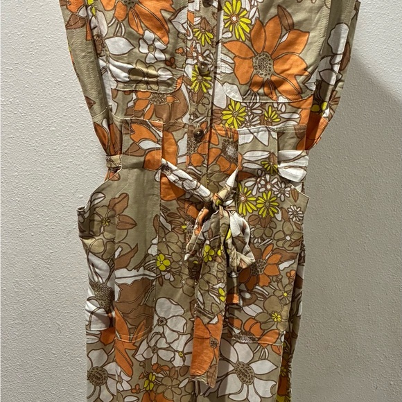 Current Air Pants - Current Air Floral Print Midi Jumpsuit in Orange and Brown